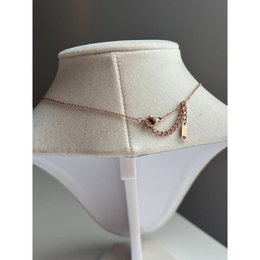 Rose Gold Circle Pendant Necklace Crystal Dainty Minimalist Jewelry - Picture 6 of 6